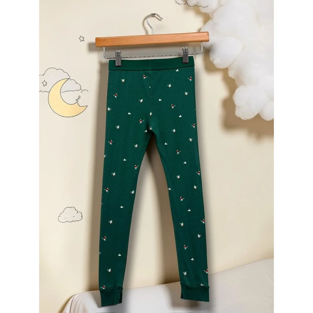 Kids Winter Skier Mountain Print Forest Green Pajama Set Loungewear